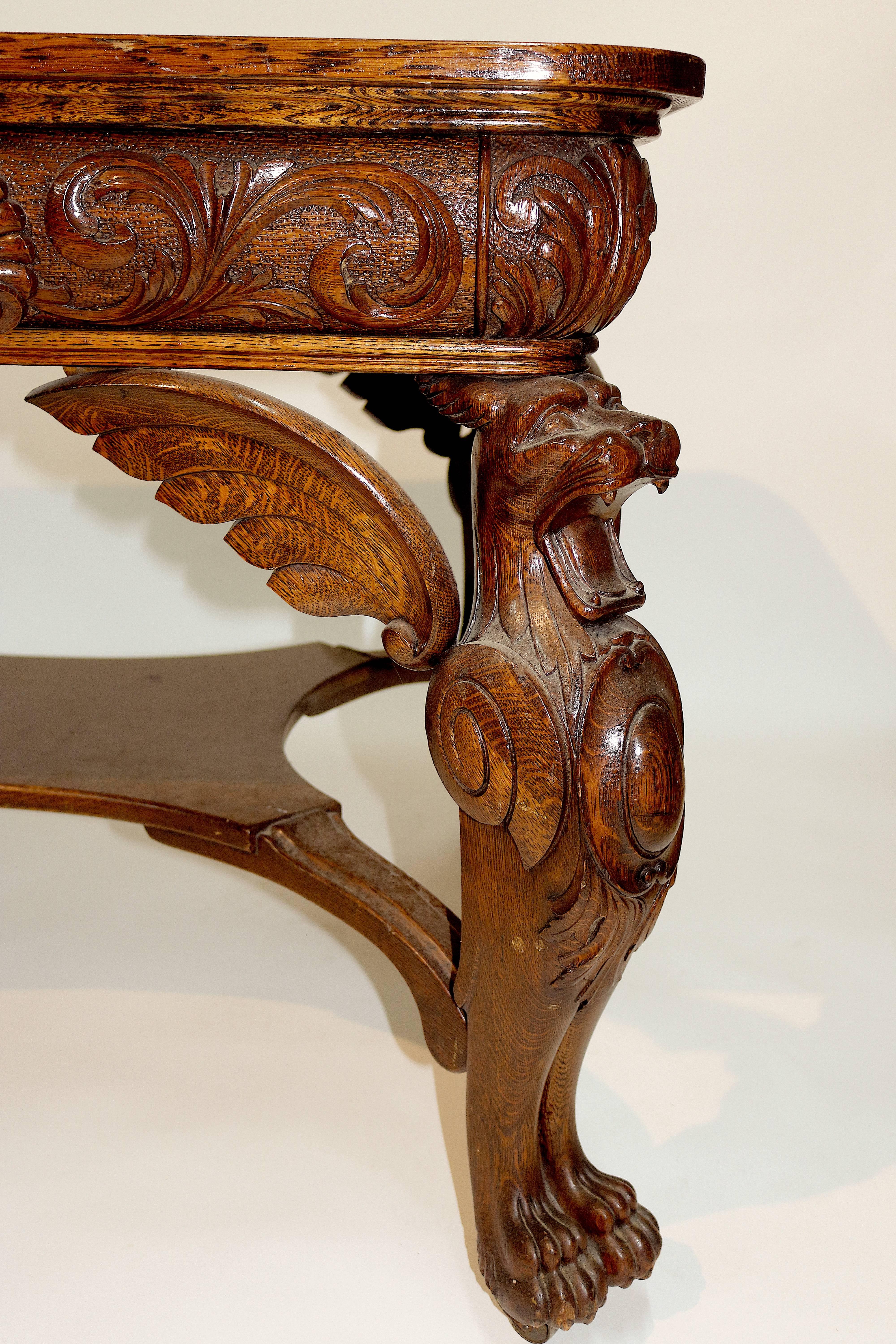 American Masterpiece Oak Griffin R.J. Horner Library Table Desk 1880s Provenance For Sale 1