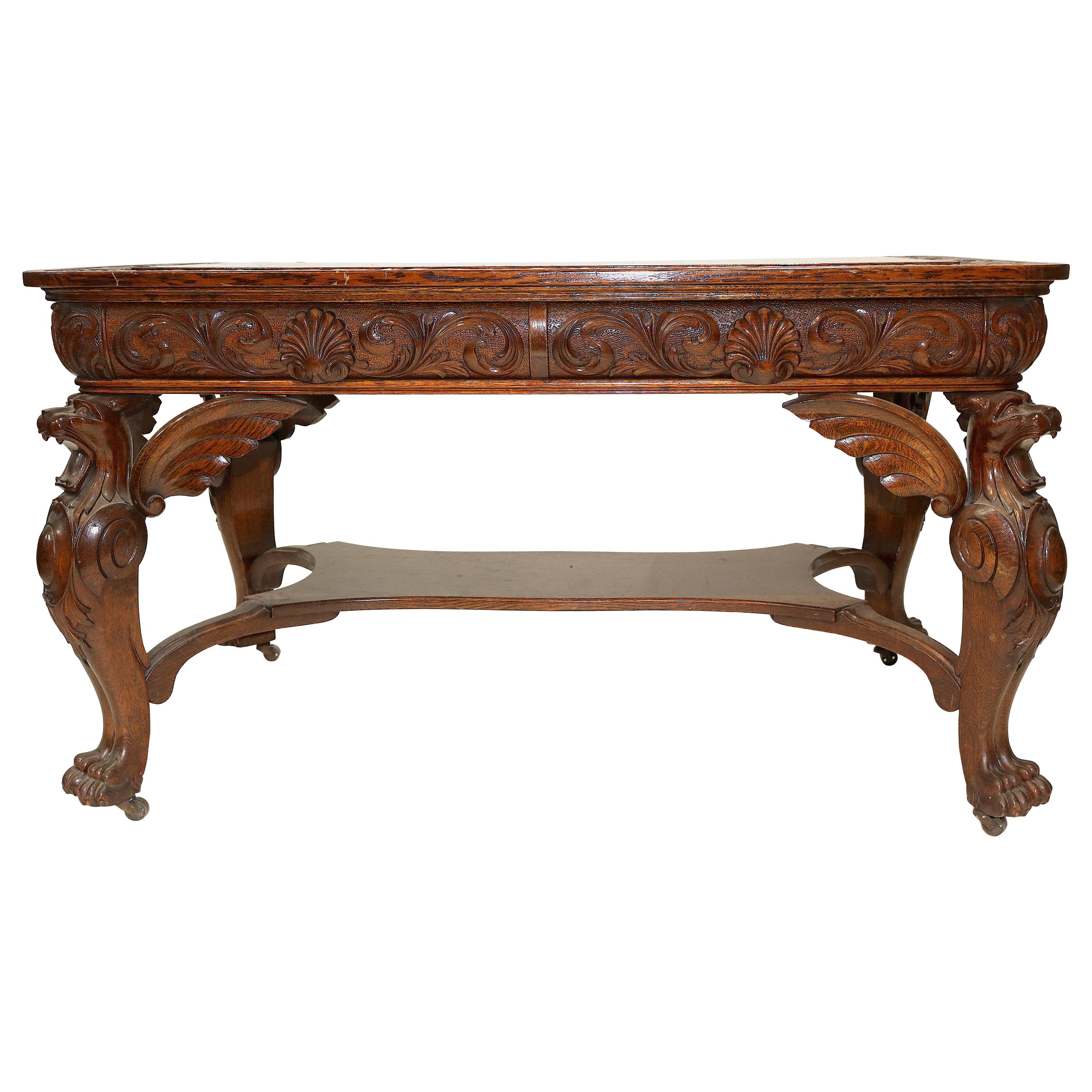 American Masterpiece Oak Griffin R.J. Horner Library Table Desk 1880s Provenance For Sale