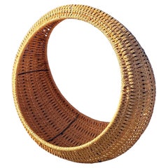 American MCM / BOHO Iron & Wicker Circular Magazine Rack / Catch All