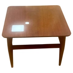 American MCM Danish Modern Walnut Petit End Cocktail Table With Tiles Accents