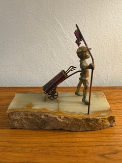 American MCM Patinated Bronze on Onyx Base Golfer Sculpture Signed by Bijan