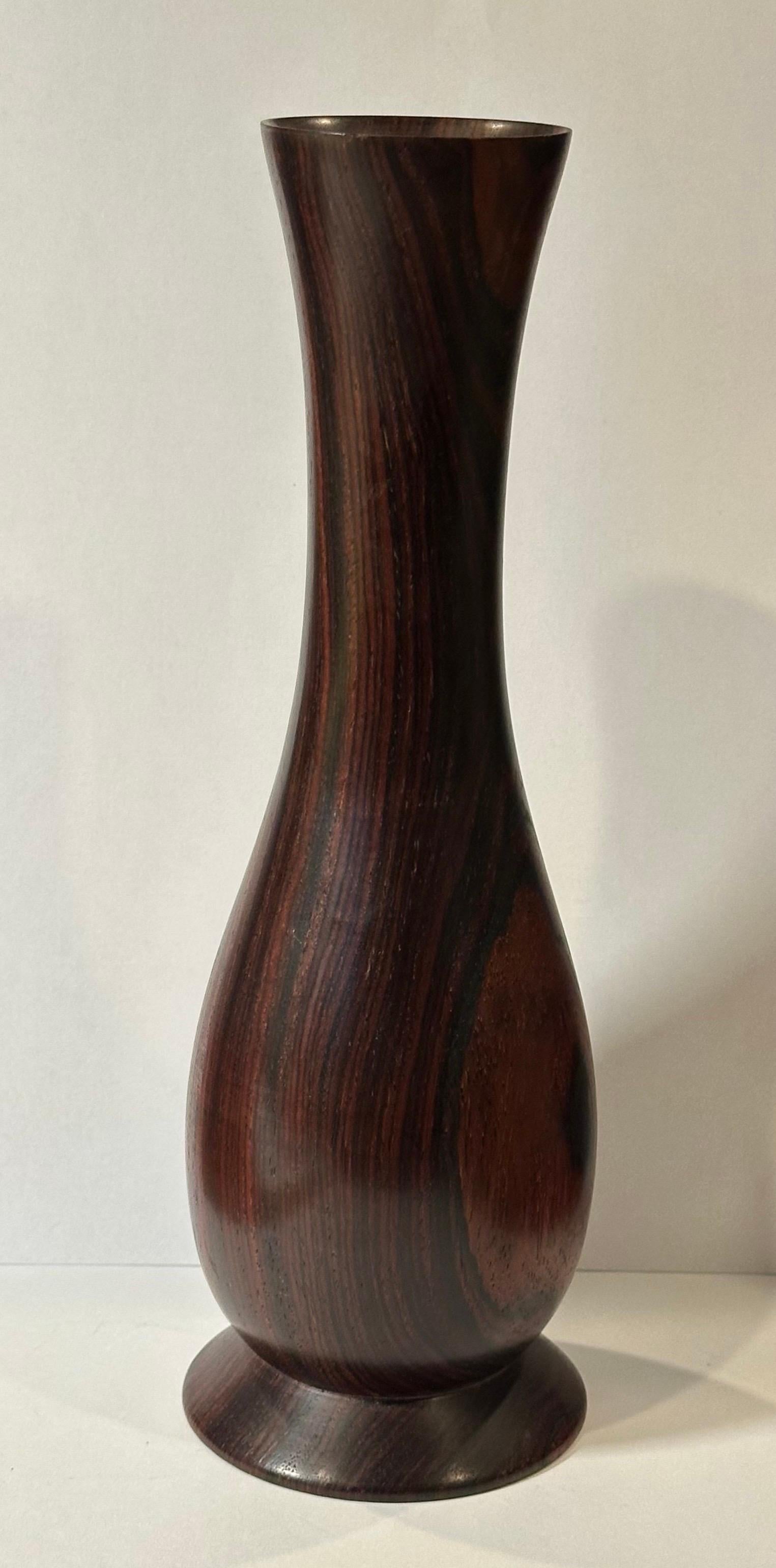 20th Century American MCM Signed Rosewood Bud Vase For Sale