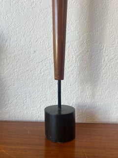 American MCM Tall Carved Wood Woman sculpture In Walnut & Painted Details