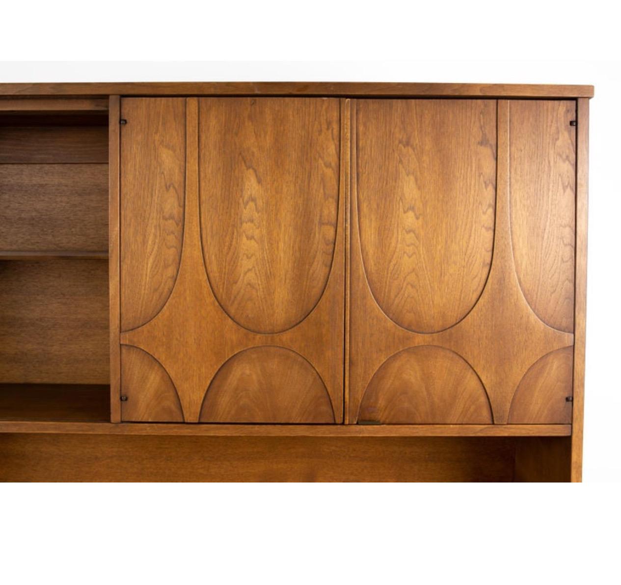 20th Century American MCM Walnut Brasilia Collection Sideboard / Credenza / Hutch by Broyhill