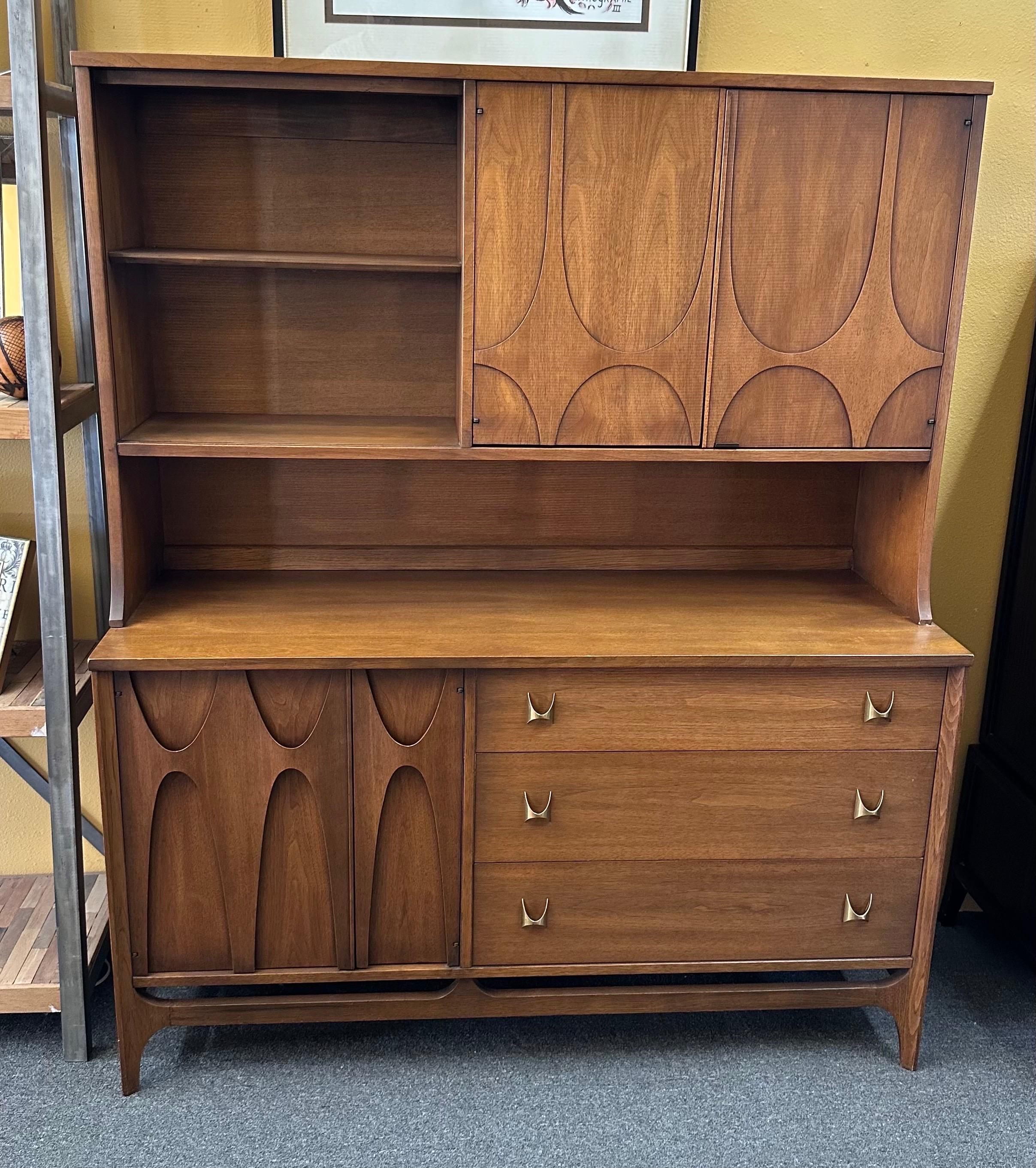 American MCM Walnut Brasilia Collection Sideboard / Credenza / Hutch by Broyhill 1
