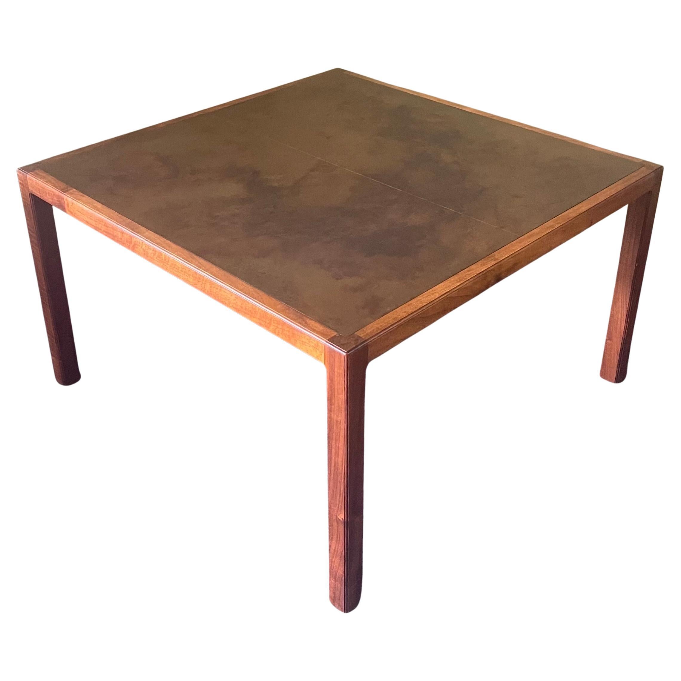 American MCM Walnut Coffee Table with Acid Etched Copper Top by Harry Lunstead For Sale
