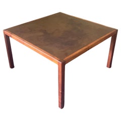 American MCM Walnut Coffee Table with Acid Etched Copper Top by Harry Lunstead