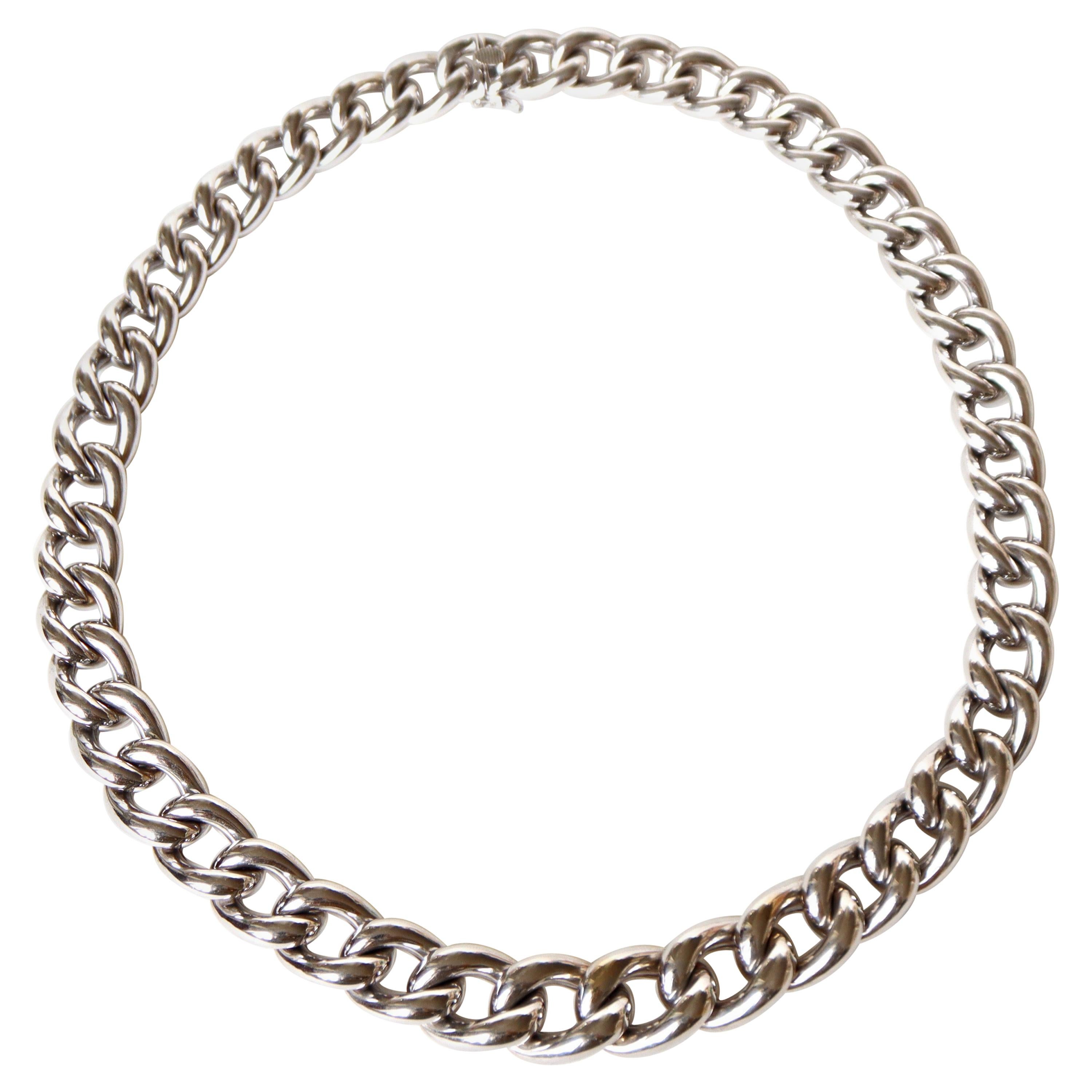 American Mesh Drop Necklace 18 Kt White Gold For Sale