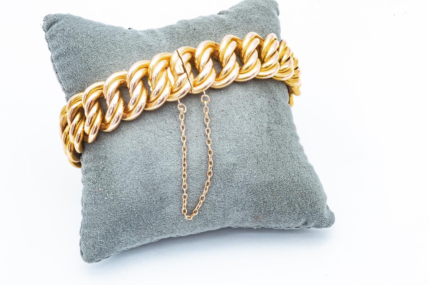 Artisan American Mesh or Armlet Bracelet, in 18K Yellow Gold with Chain