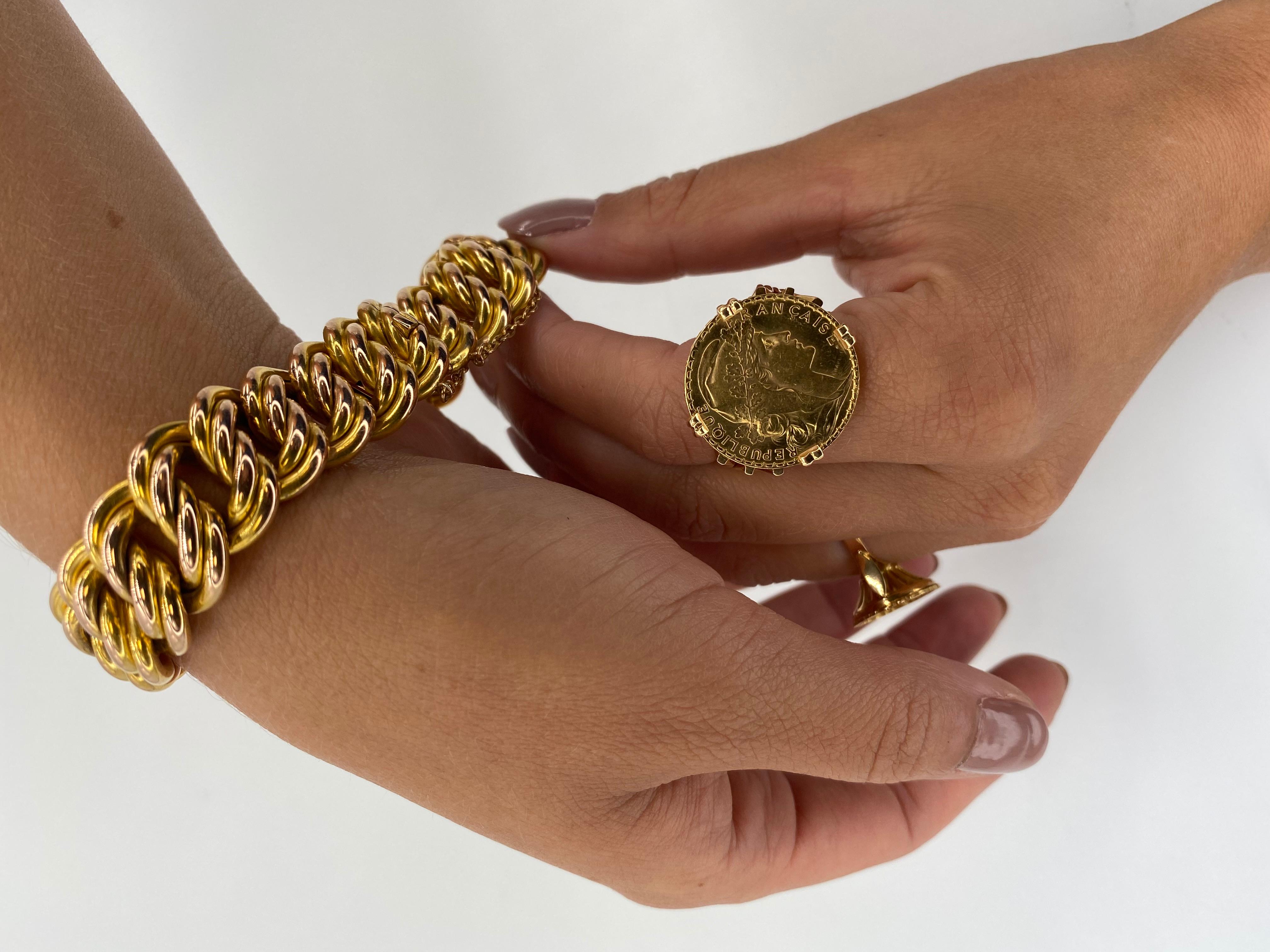 American Mesh or Armlet Bracelet, in 18K Yellow Gold with Chain In Excellent Condition In Vannes, FR