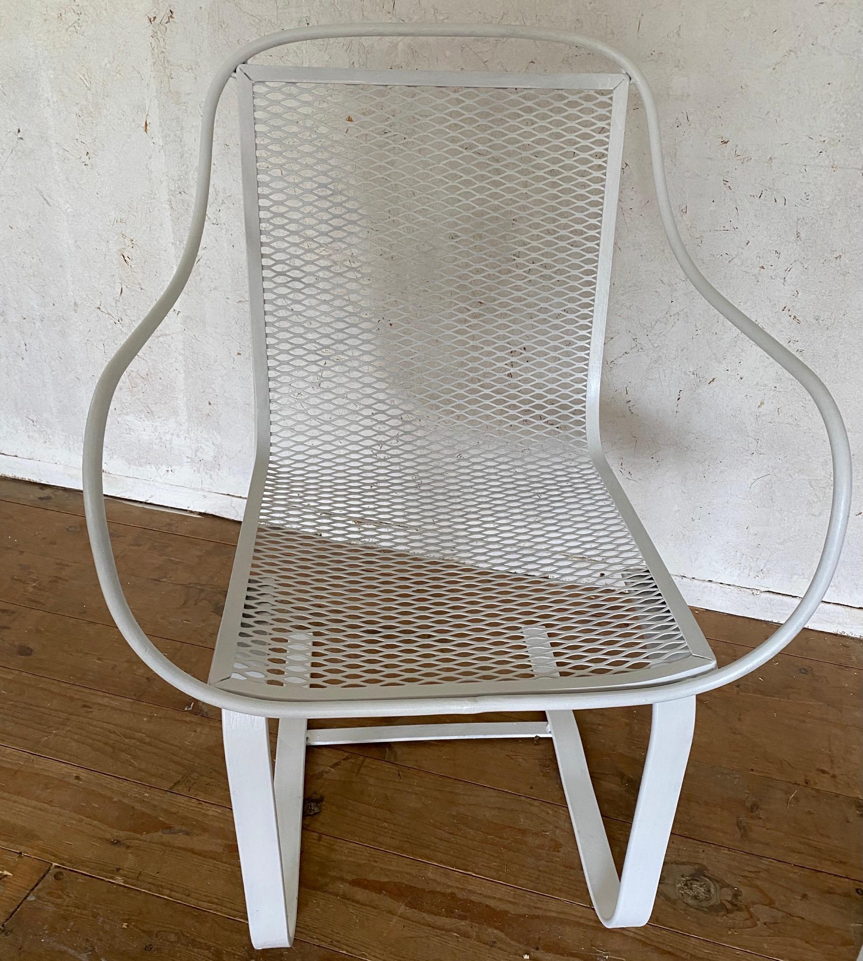 Mid-Century Modern American Metal Garden Mesh Rocker and Spring Chair For Sale