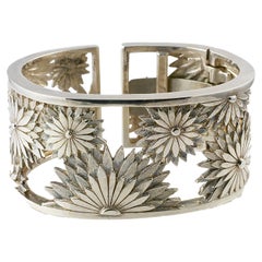 American Metaphor Wide Cuff Bracelet in Sterling Silver with Flowers