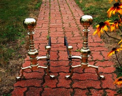 American Mid 19th Century Cast Brass Ball and Beehive Andirons