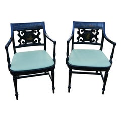 American Mid 19th Century Pair of Sheraton Armchairs Black with Chinoiserie