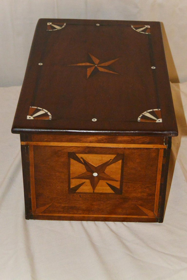 Folk Art American Mid-19th Century Sailor Made Valuables Box with Extensive Inlays For Sale