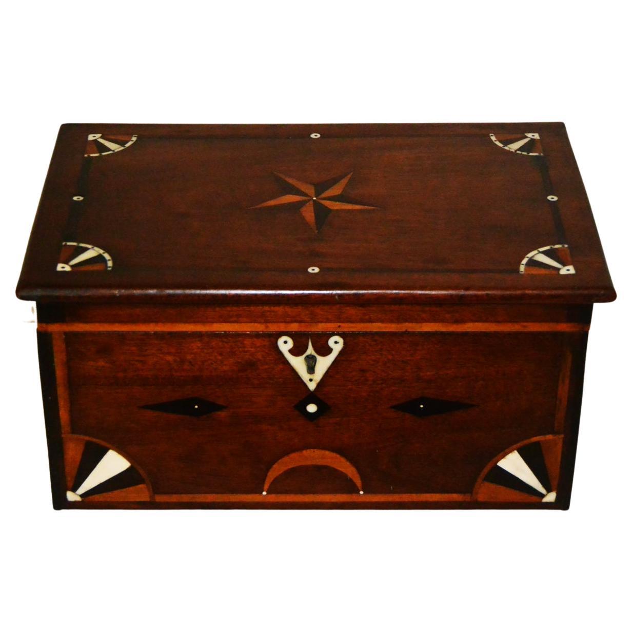 American Mid-19th Century Sailor Made Valuables Box with Extensive Inlays