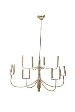 20th Century American Polished Silver 2-Tier Chandelier with 12 Lights