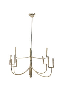 American Mid-Century 12 Light 8 Arm Polished Silver Chandelier