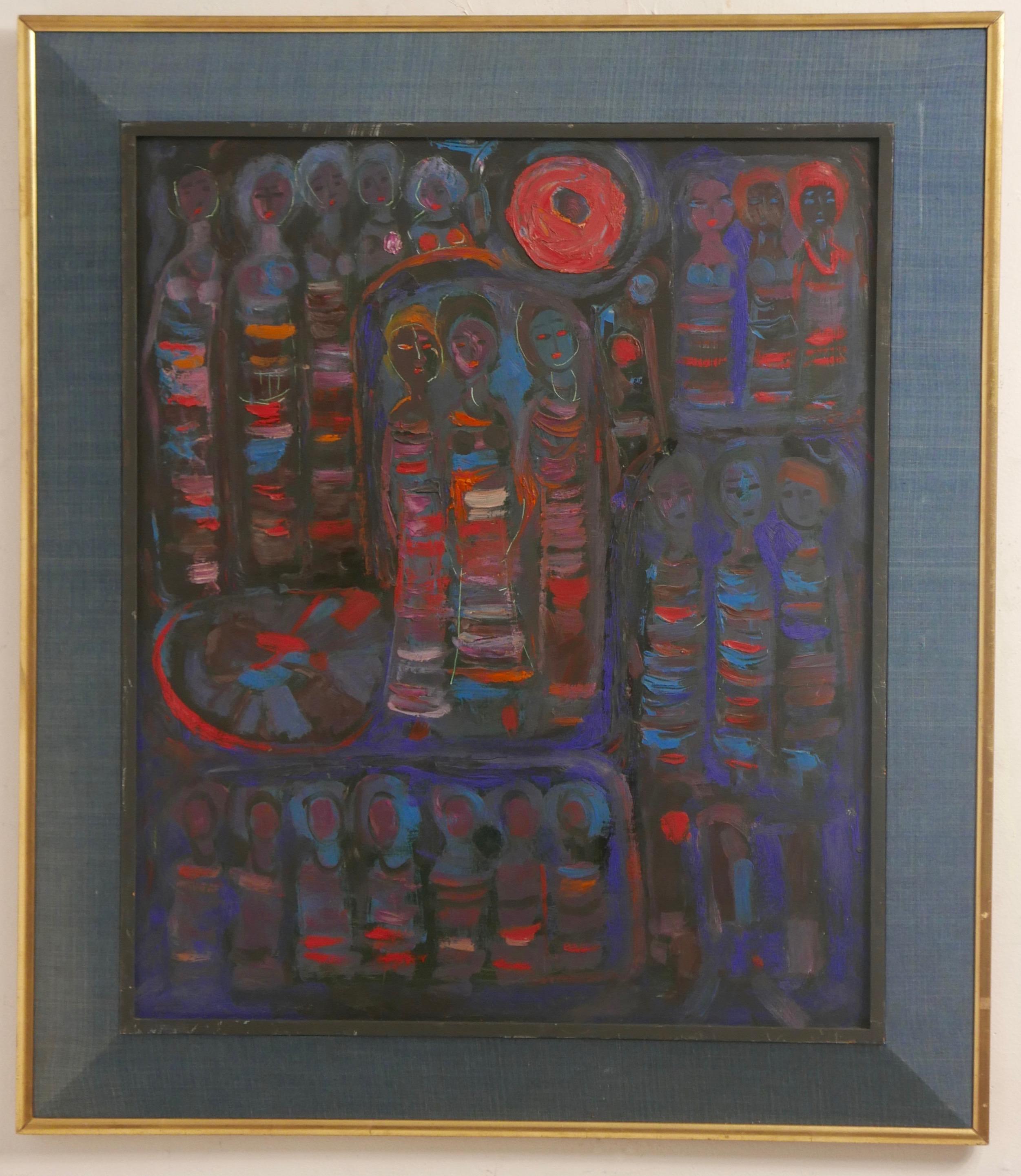American Midcentury Abstract Modernist Painting with Figures For Sale 5