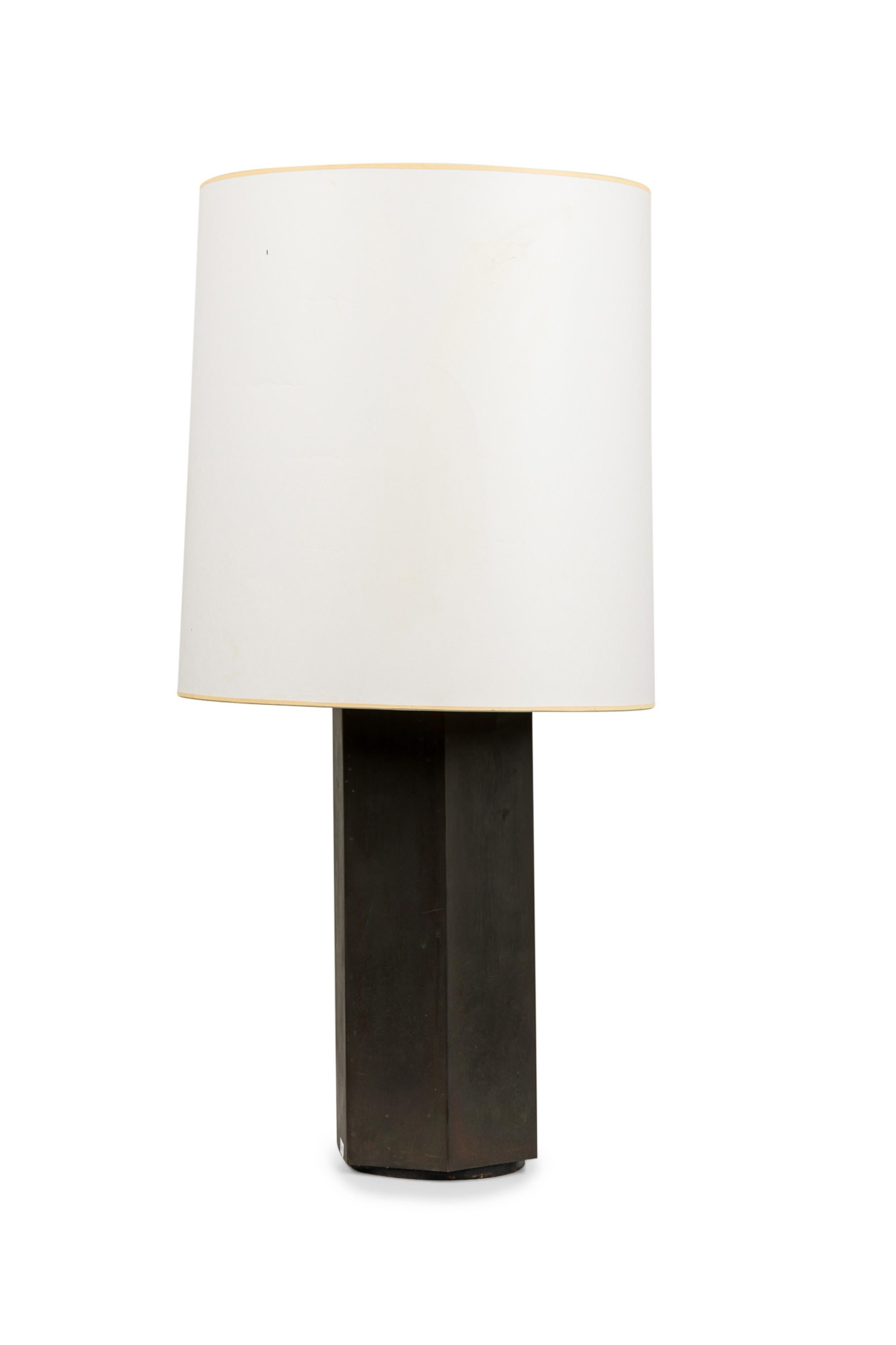 American Mid-Century Antique Bronze Hexagonal Column Table Lamp 4