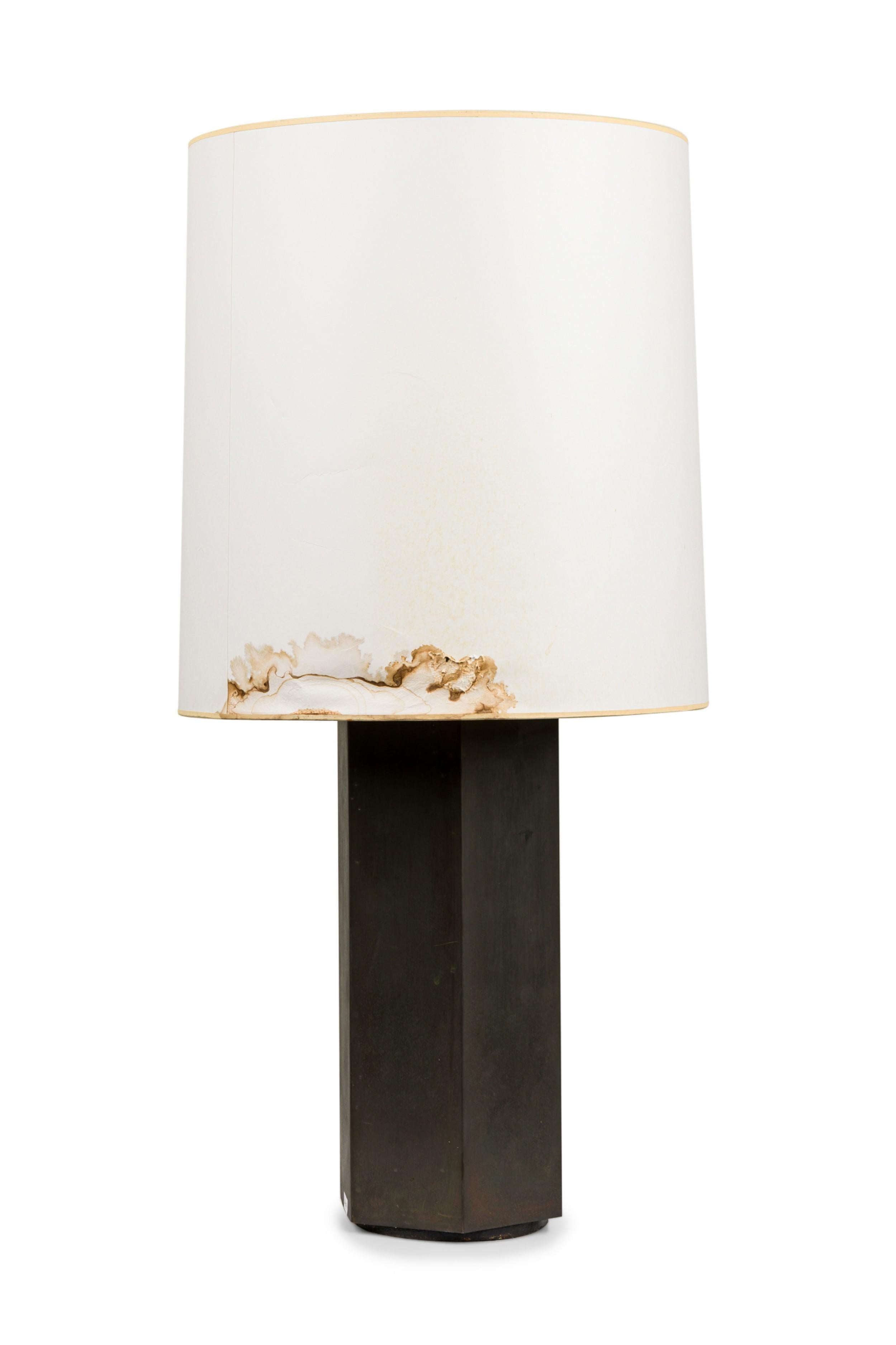 American Mid-Century Antique Bronze Hexagonal Column Table Lamp 5