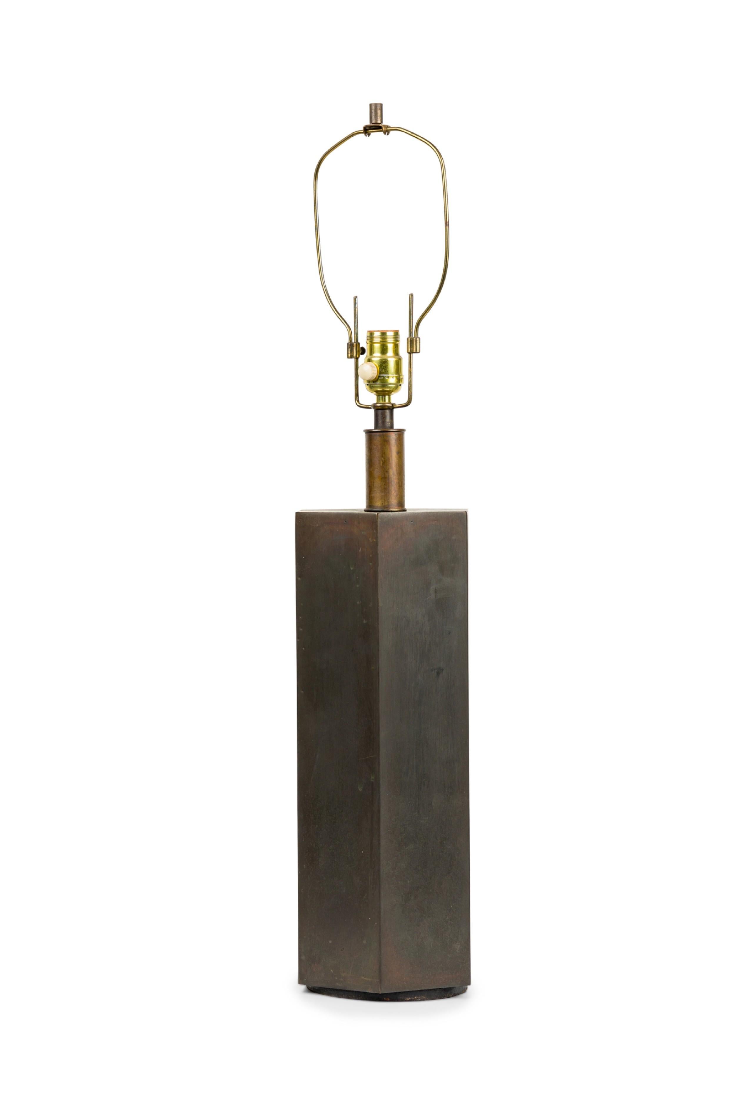 Mid-Century Modern American Mid-Century Antique Bronze Hexagonal Column Table Lamp