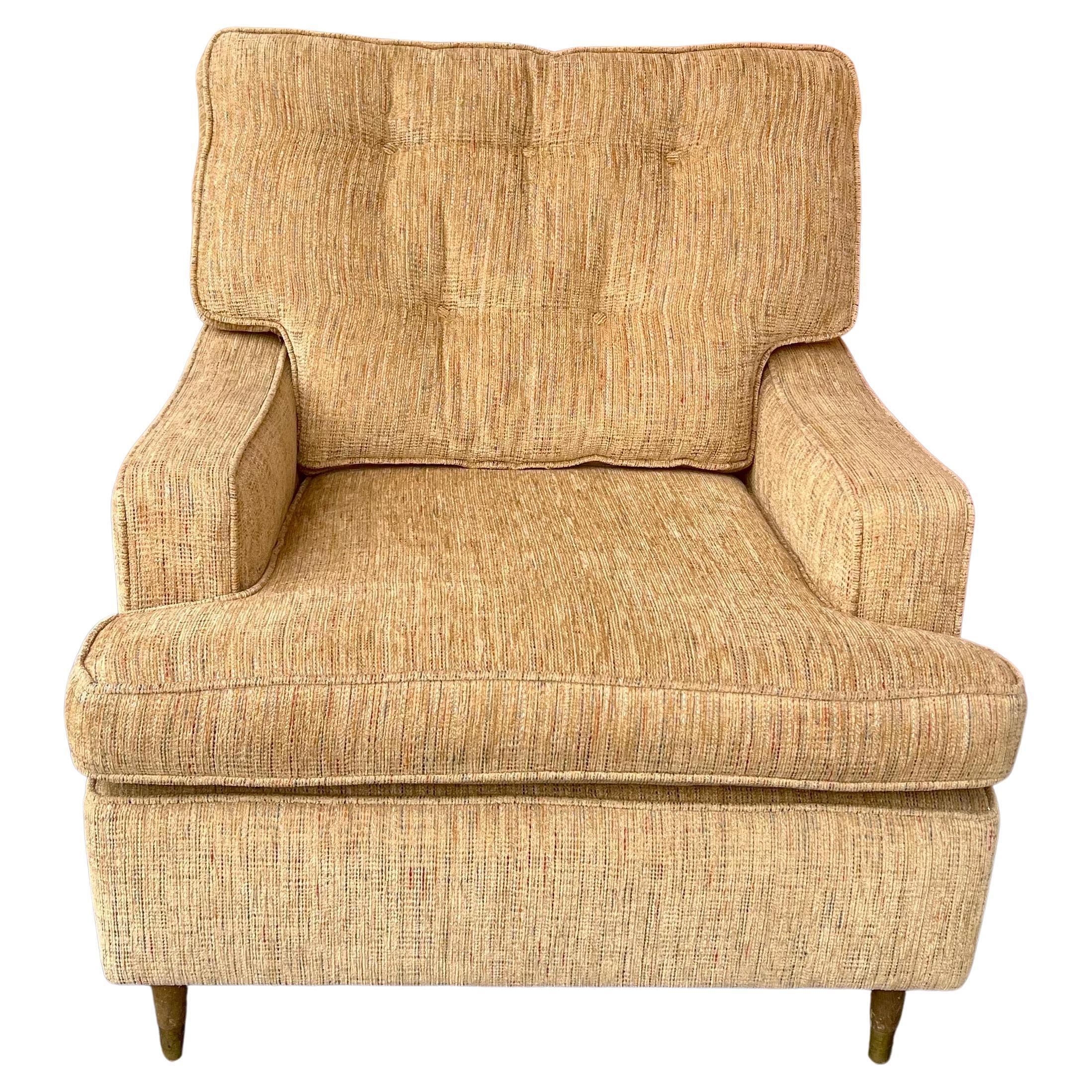 Mid-Century Modern American Midcentury Armchair Upholstered Walnut & Brass Legs