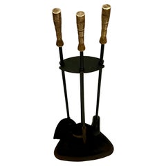 American Mid-Century Atomic Age Iron & Brass Fireplace Tools Set