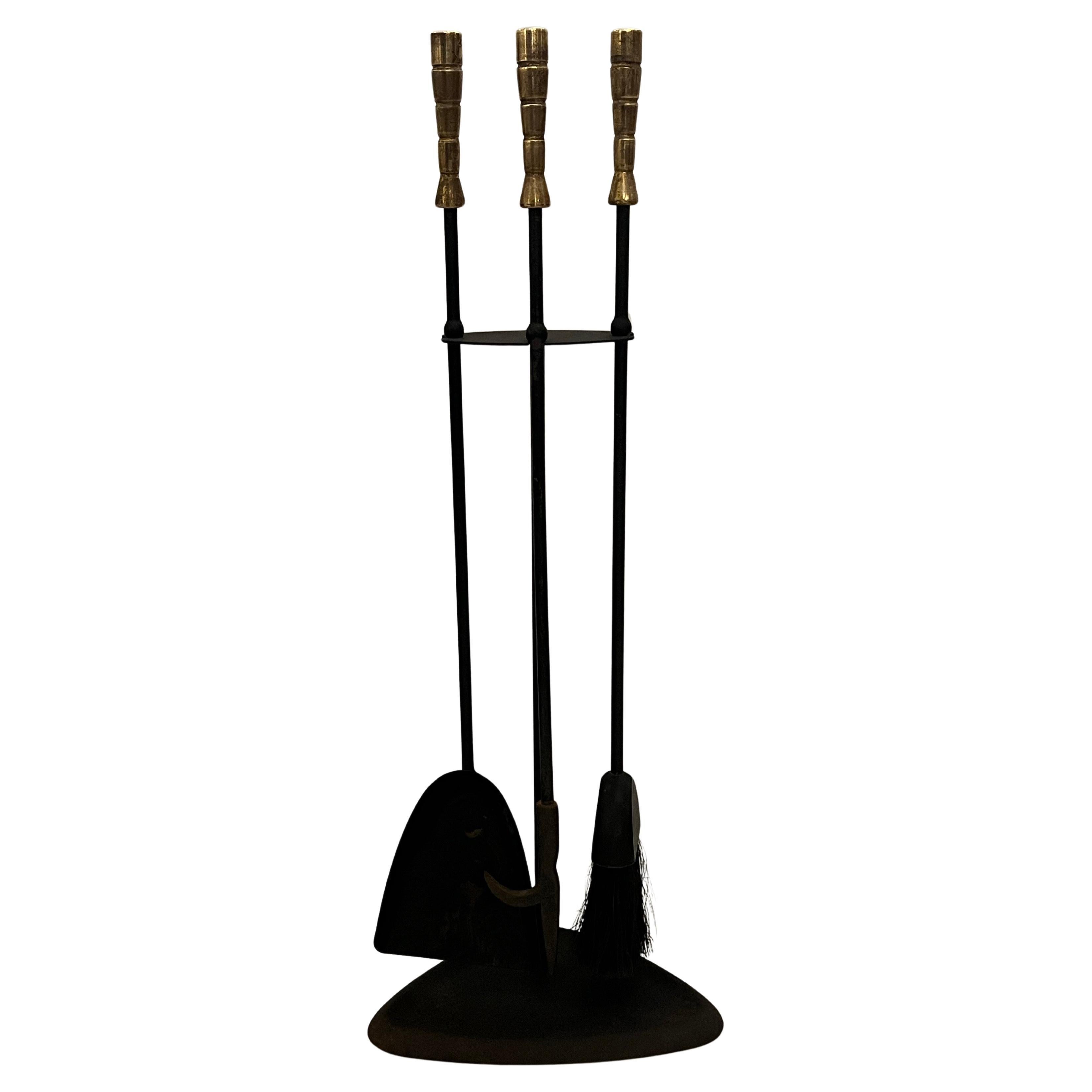 Mid-Century Modern American Mid-Century Atomic Age Iron & Brass Fireplace Tools Set