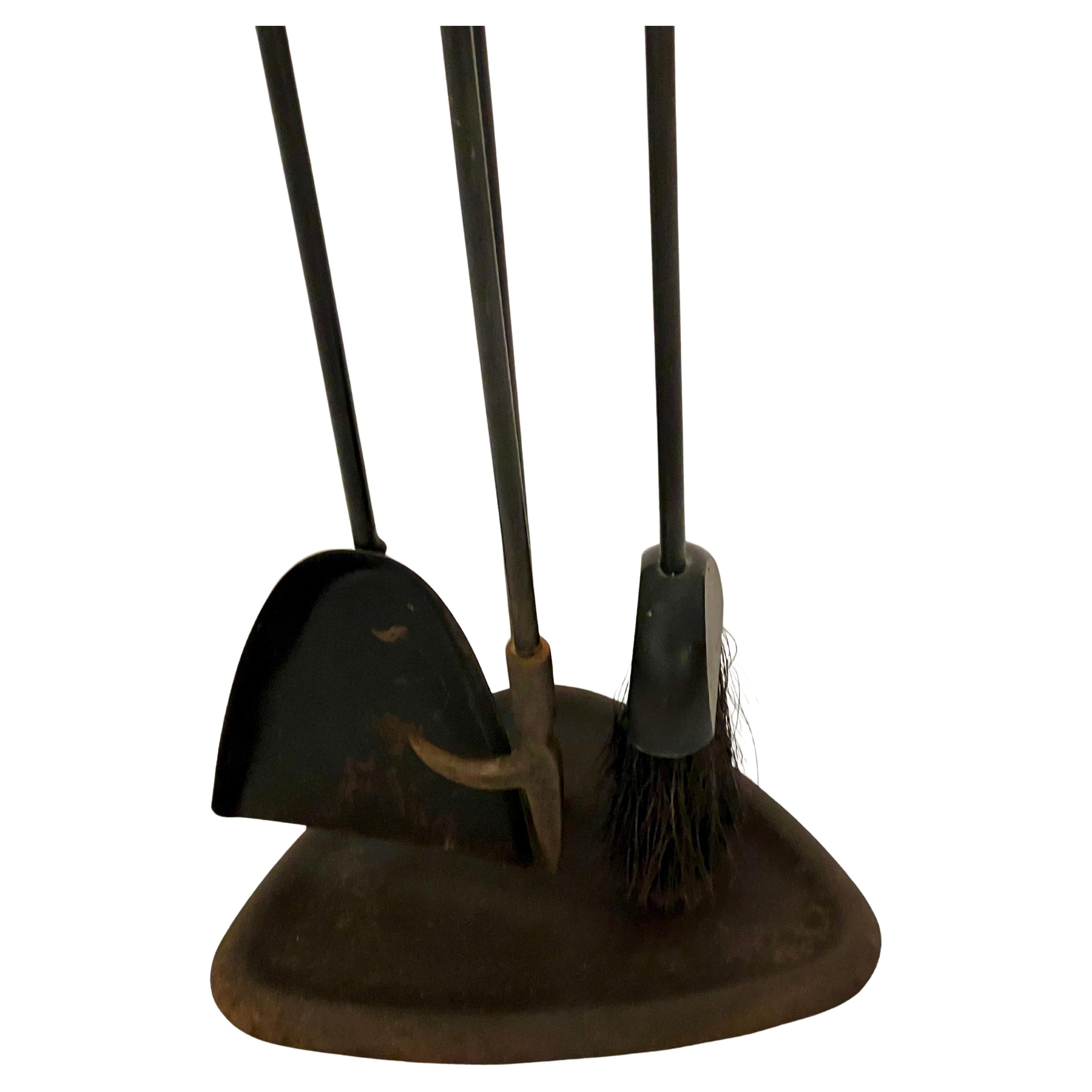 20th Century American Mid-Century Atomic Age Iron & Brass Fireplace Tools Set