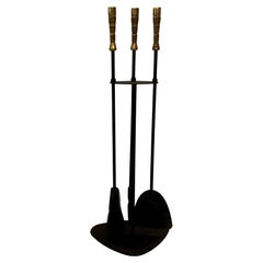 American Mid-Century Atomic Age Iron & Brass Fireplace Tools Set