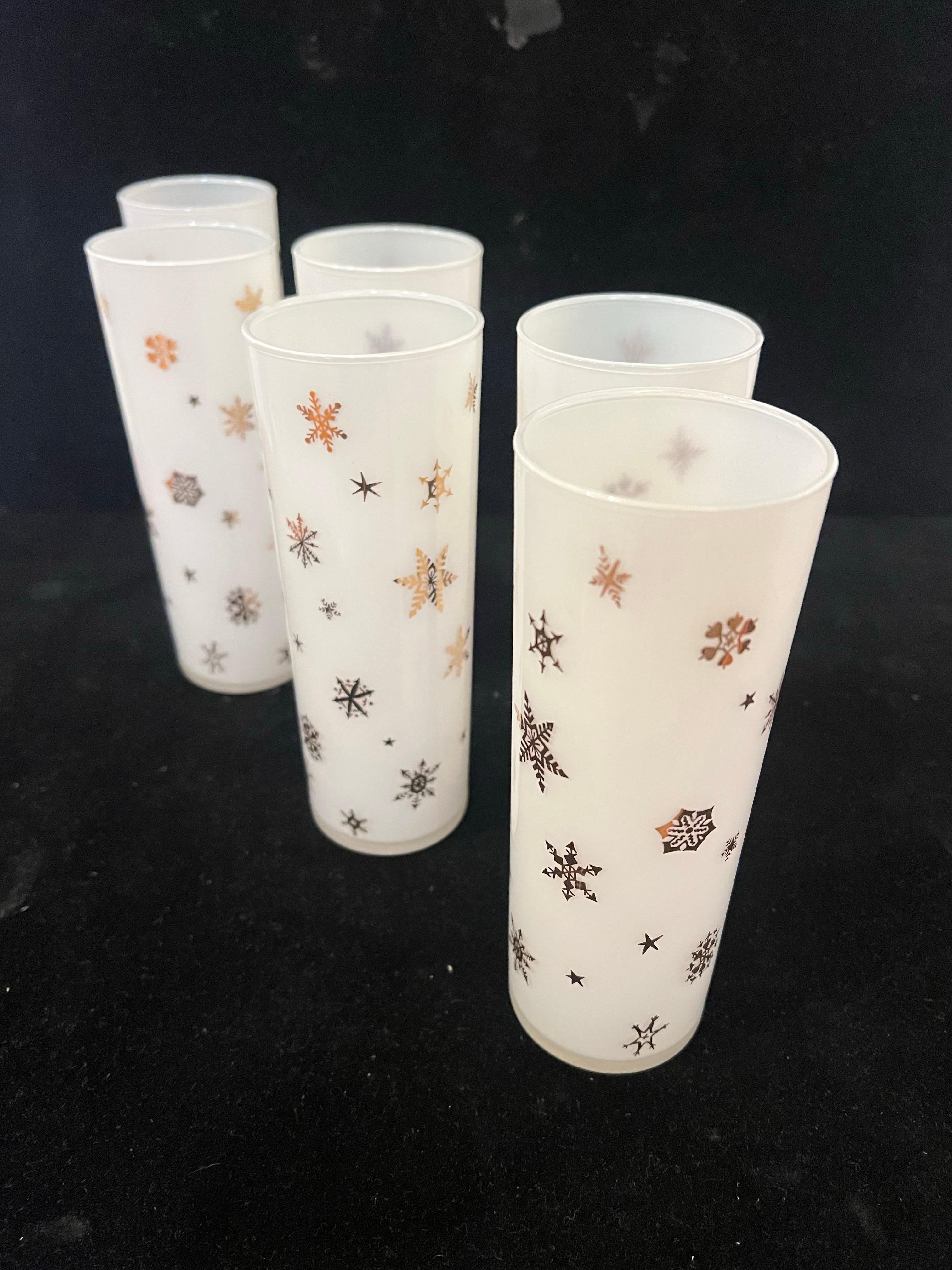 American Mid Century Atomic Age Juego de 6 copas Snowflake Starburst Highball Glasses Estadounidense