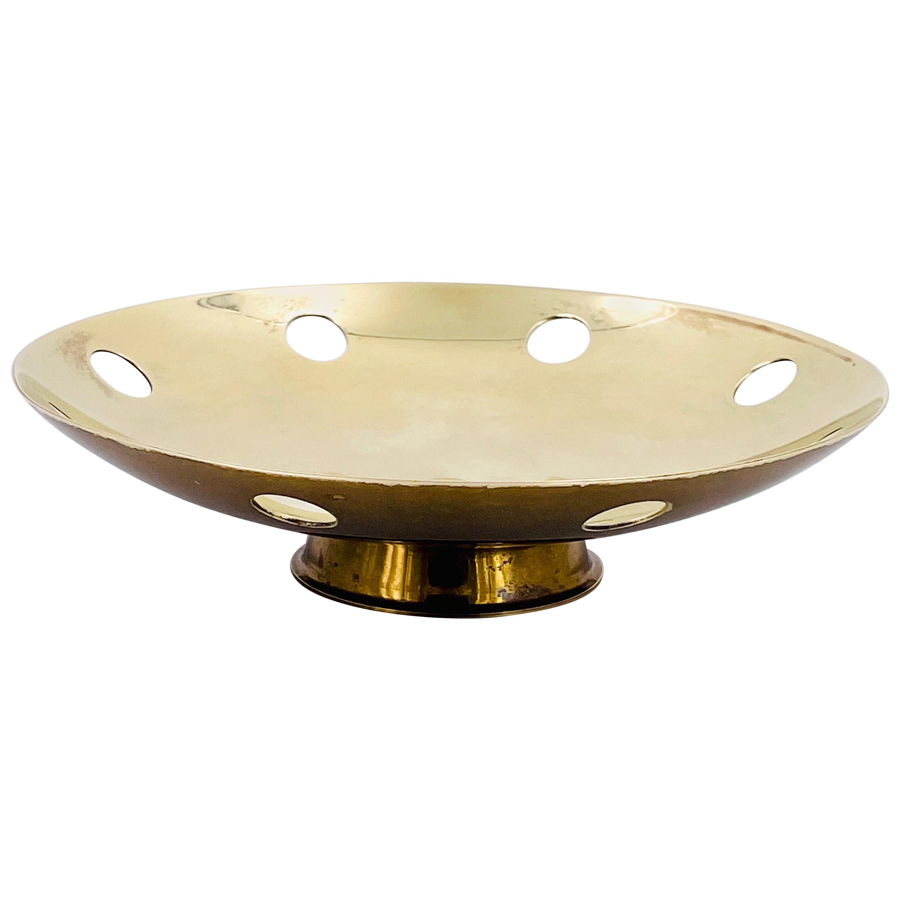 American Midcentury Atomic Age Solid Brass Low Bowl