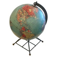 American Mid Century Atomic Age Vintage 10" Replogle Globe Rare Metal & Brass
