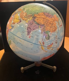 American Mid Century Atomic Age Vintage 12" Replogle Globe Rare Walnut & Metal