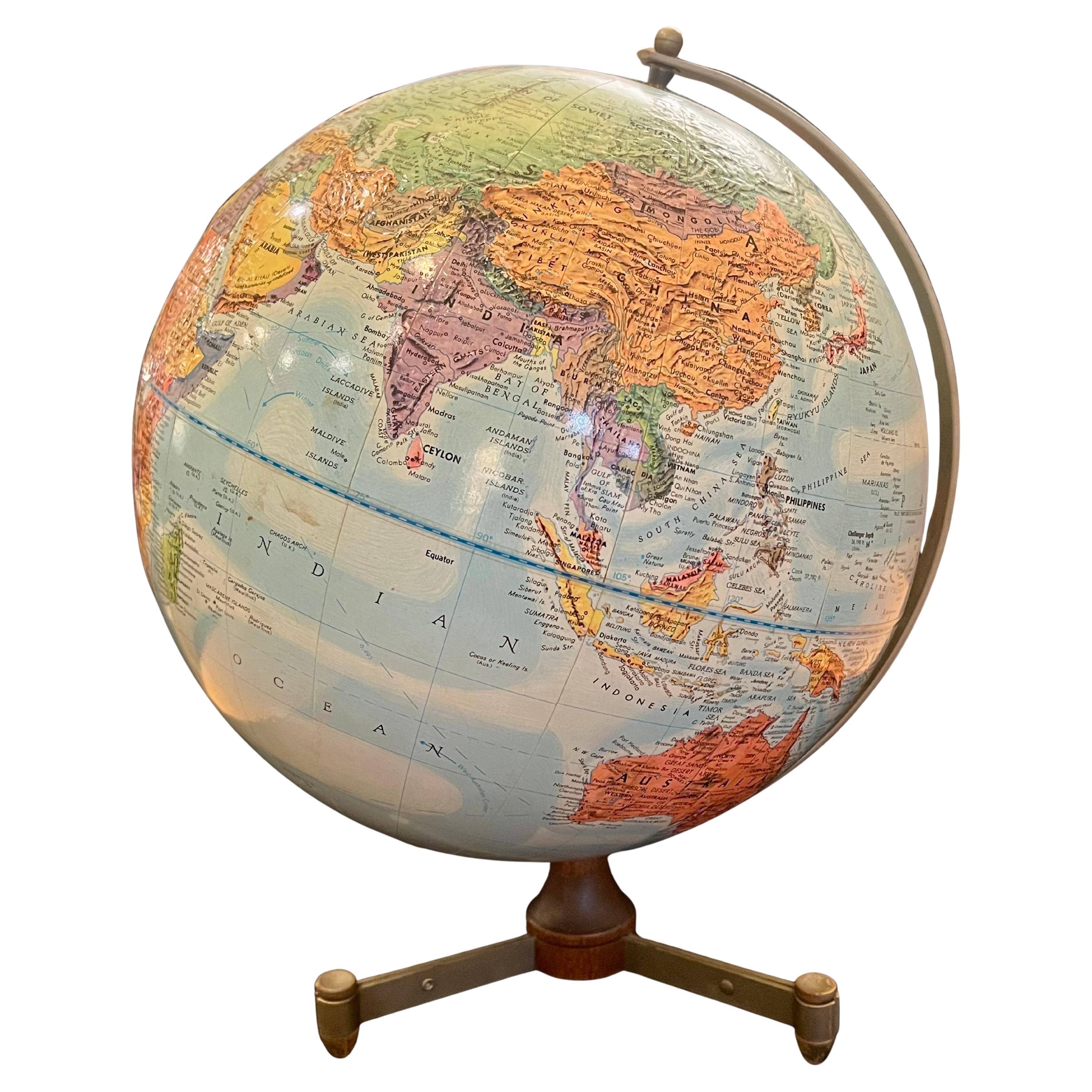 American Mid Century Atomic Age Vintage 12" Replogle Globe Rare Walnut & Metal