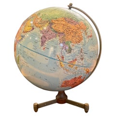 American Mid Century Atomic Age Vintage 12" Replogle Globe Rare Walnut & Metal