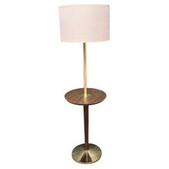 Vintage American Mid-Century atomic Age Walnut & Brass Laminate Floor Table Lamp