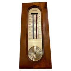 American Mid Century Atomic Age Walnut & Brass Wall Thermometer & Baromether