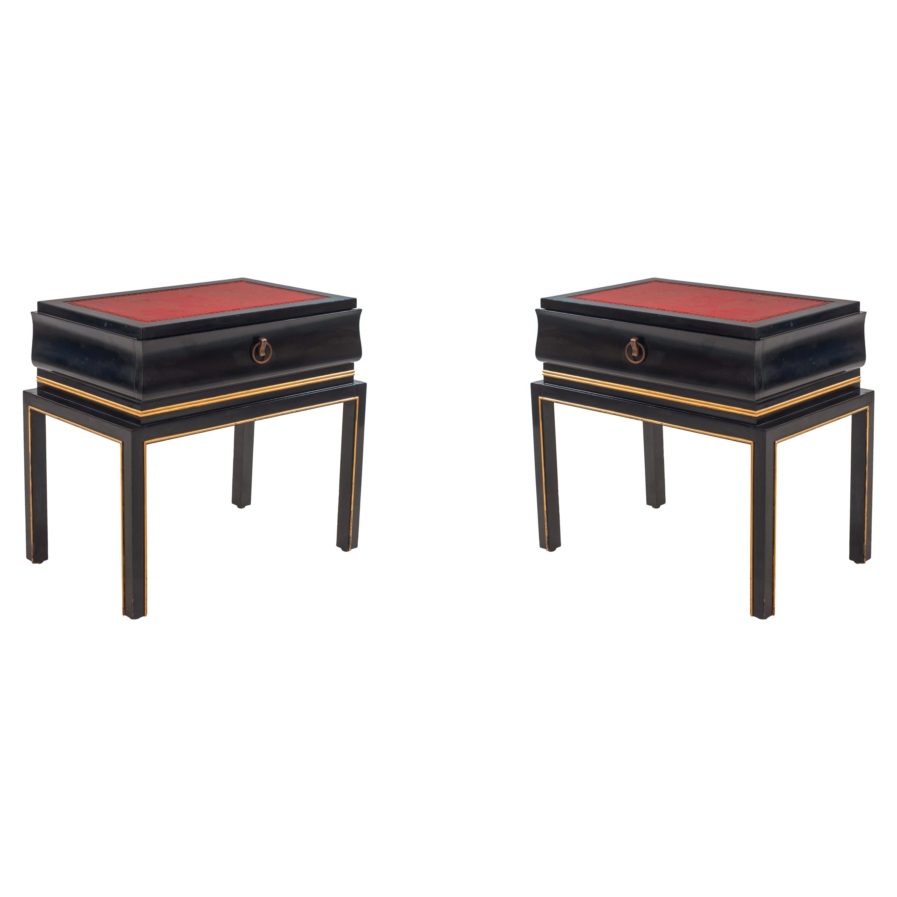 American Midcentury Black Lacquered End Tables