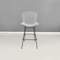 American Midcentury Black White Metal High Stools by Bertoia for Knoll, 1960s