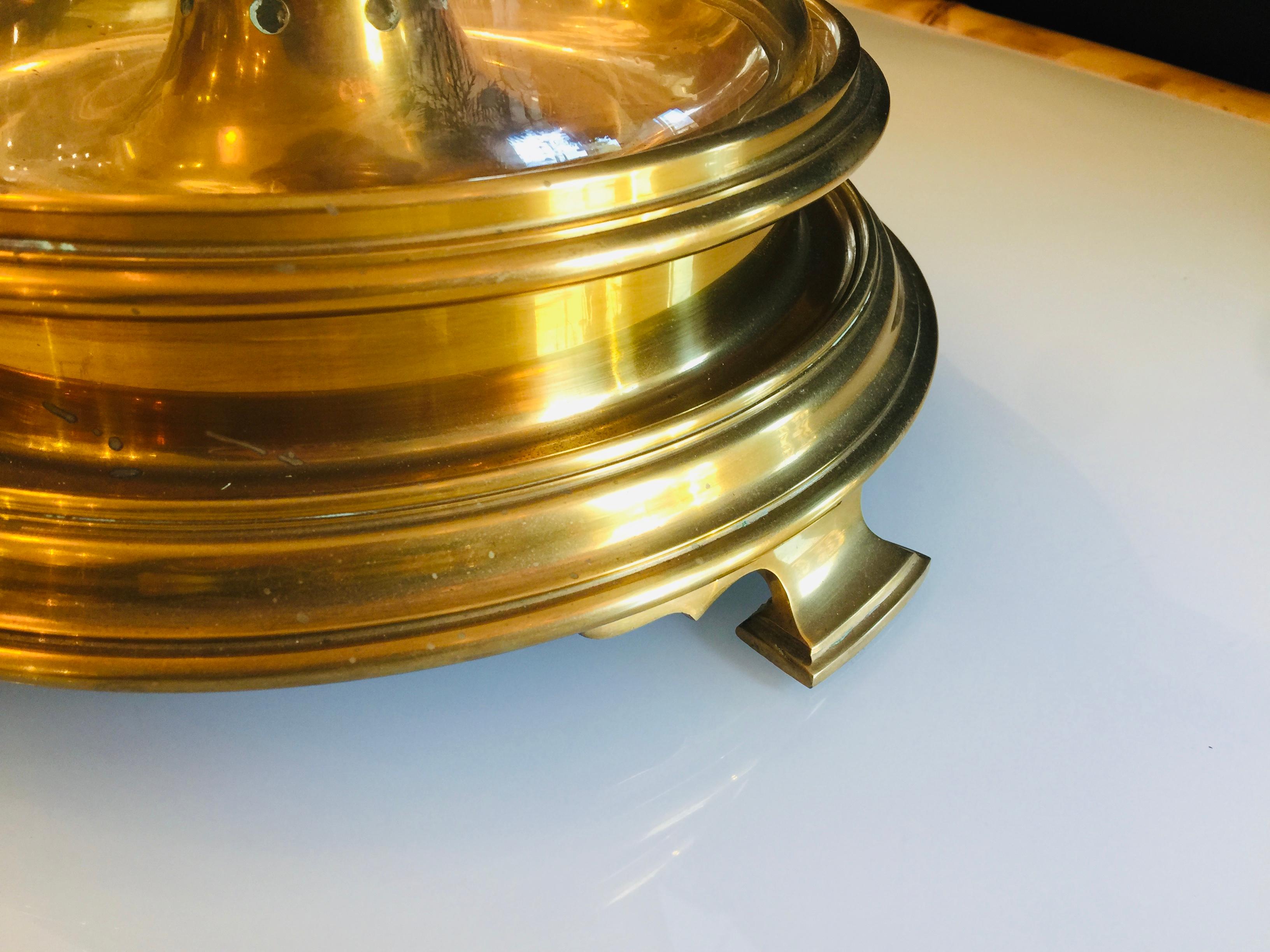 American Midcentury Brass and Glass Hurricane Candleholder In Good Condition In Southampton, NY
