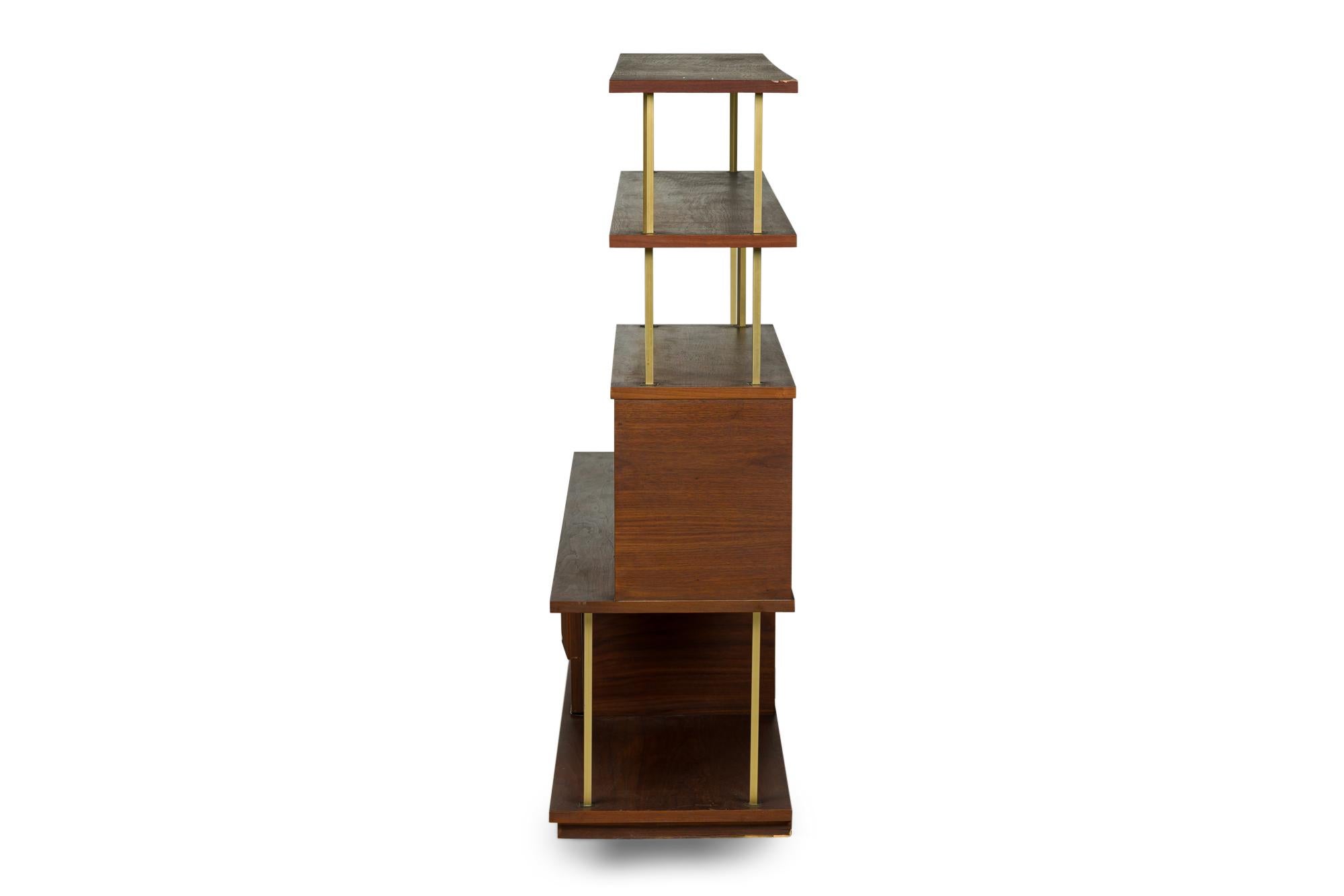Mid-Century Modern American Mid-Century brass and walnut etegere For Sale