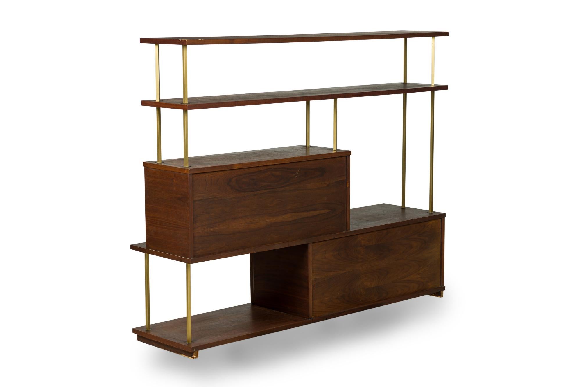 Hand-Crafted American Mid-Century brass and walnut etegere For Sale
