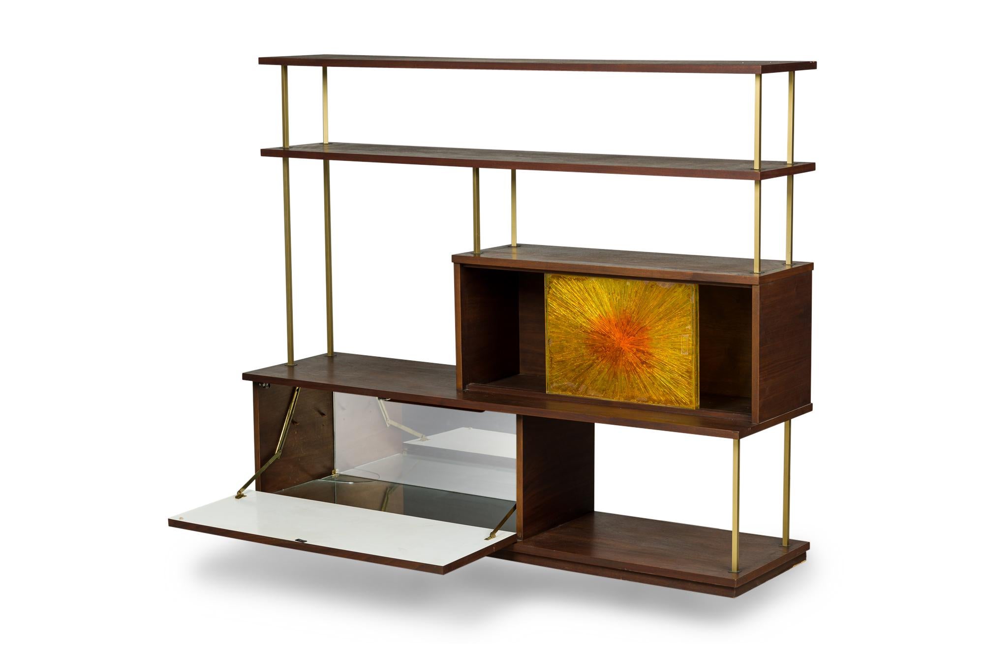 20th Century American Mid-Century brass and walnut etegere For Sale
