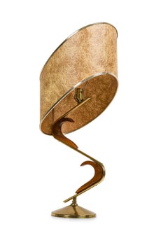 American Mid-Century Brass and Walnut Spiral Table Lamp