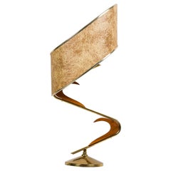 American Mid-Century Brass and Walnut Spiral Table Lamp