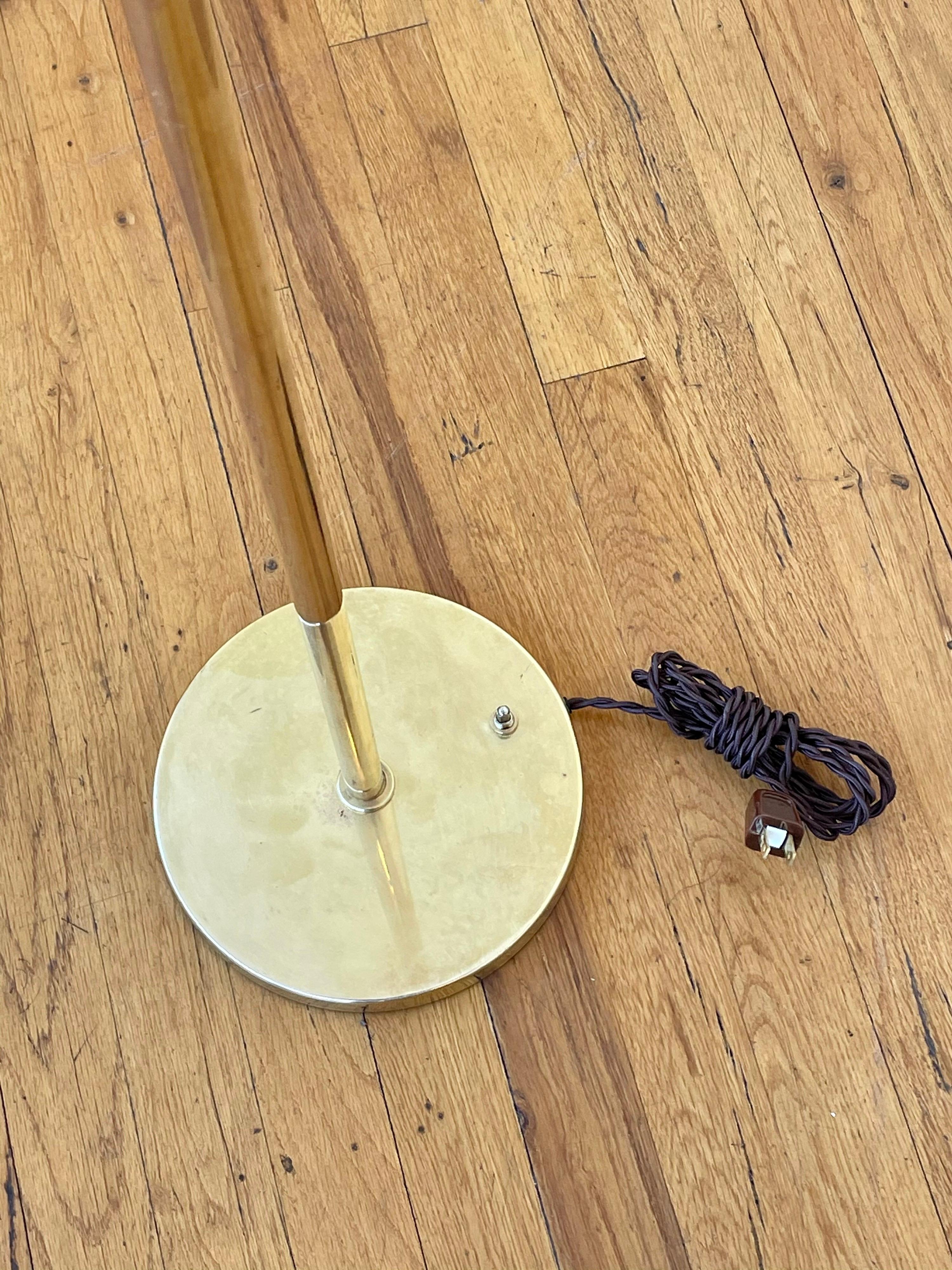 American Midcentury Brass and Glass Uplight Torchiere Floor Lamp In Good Condition In San Diego, CA