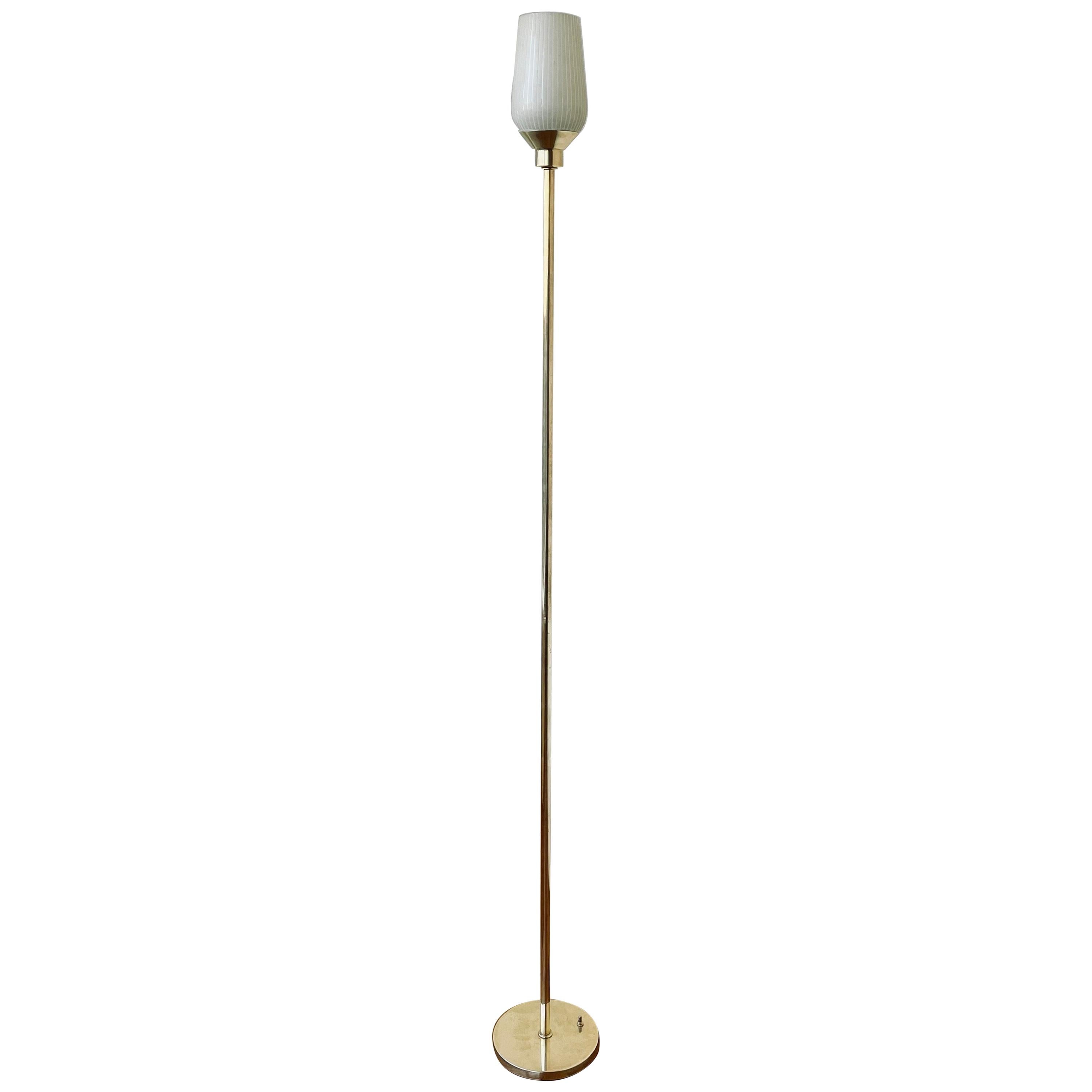 American Midcentury Brass and Glass Uplight Torchiere Floor Lamp