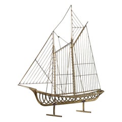 American Mid-Century Brass Model Of Ship By Curtis Jere